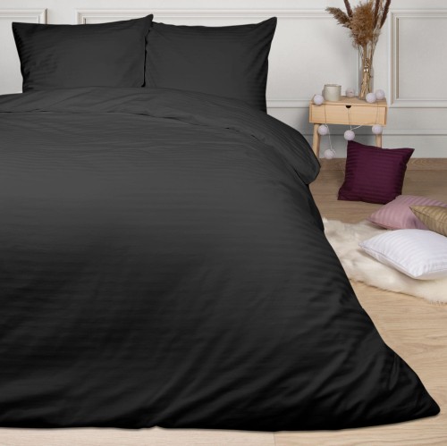 Pościel satyna bawełniana CIZGILI BLACK/140x200+1posz. 70x80 EXCLUSIVE