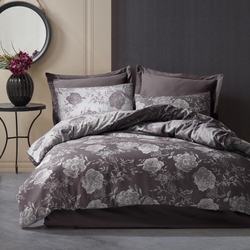 Pościel COTTONLOVE JACQUARD 100% bawełna 160x200 Flory Anthracite