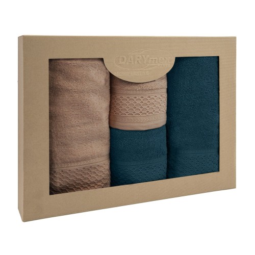 Komplet ręczników SOLANO 2x50x90+2x70x140 Bawełna 100% Cappuccino + Granat