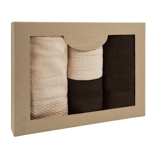 Komplet ręczników SOLANO 2x50x90+2x70x140 Bawełna 100% Cappuccino + Ciemny Brąz
