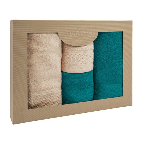Komplet ręczników SOLANO 2x50x90+2x70x140 Bawełna 100% Cappuccino + Ciemny Turkus