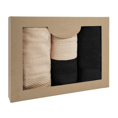 Komplet ręczników SOLANO 2x50x90+2x70x140 Bawełna 100% Cappuccino + Czarny