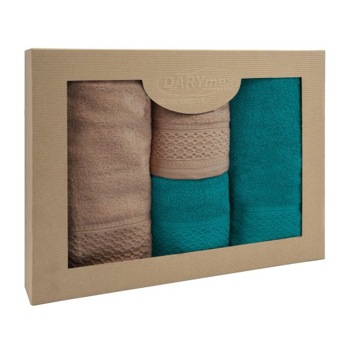 Komplet ręczników SOLANO 2x50x90+2x70x140 Bawełna 100% Beż + Ciemny Turkus