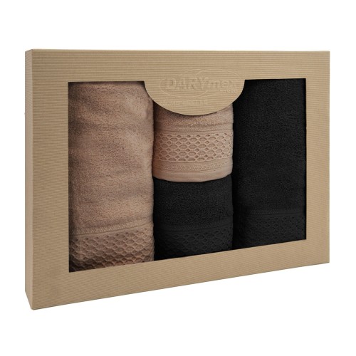 Komplet ręczników SOLANO 2x50x90+2x70x140 Bawełna 100% Beż + Czarny