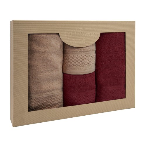 Komplet ręczników SOLANO 2x50x90+2x70x140 Bawełna 100% Beż + Bordo
