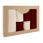 Komplet ręczników SOLANO 6cz. (2x30x50+2x50x90+2x70x140) Bawełna 100% Ecru + Bordo