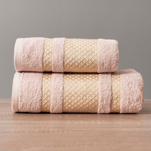 Ręcznik bawełniany LIONEL 50x90 Pudrowy ze złotą bordiurą