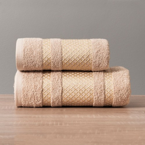 Ręcznik bawełniany LIONEL 70x140 Beżowy ze złotą bordiurą