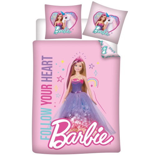 Pościel dziecięca bawełniana 100x135 Barbie i Jednorożec