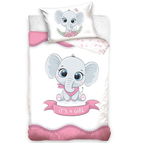 Pościel dziecięca bawełna 100x135 Słonik różowy