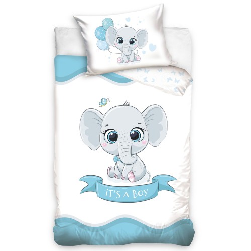 Pościel dziecięca bawełna 100x135 Słonik niebieski