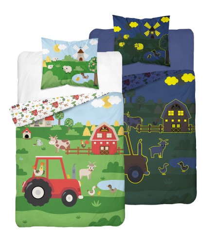 Pościel bawełniana Świecąca w ciemności 160x200 Wesoła Farma Traktor III