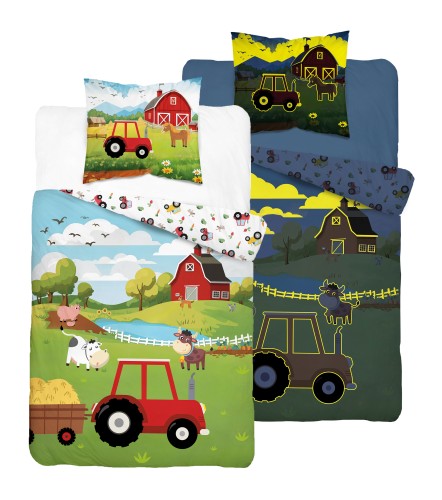 Pościel bawełniana Świecąca w ciemności 160x200 Wesoła Farma Traktor I